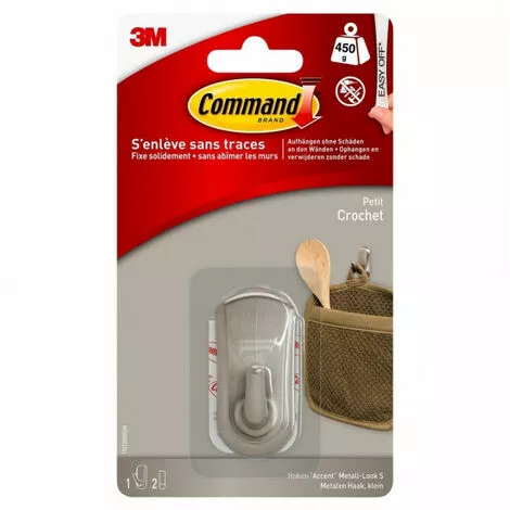 Crochet Avec Languettes Adhésives - Petit Modèle 3M Command 1 Crochet Avec Languettes Adhésives - Petit Modèle 3M Command