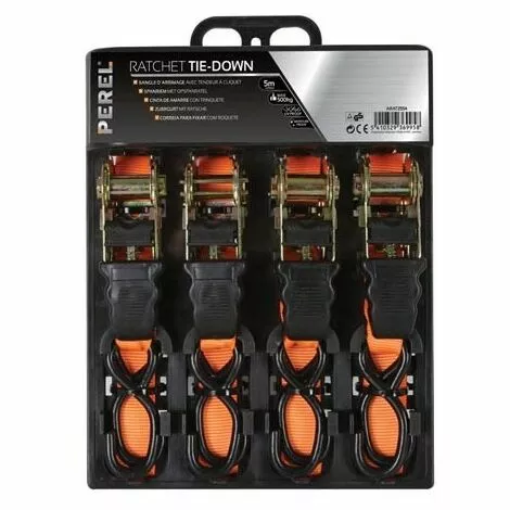 PEREL SANGLE D'ARRIMAGE AVEC TENDEUR A CLIQUET 500 Kg - 25 Mm X 5 M - 4 Pcs ARAT2554 RI8812 2 PEREL SANGLE D'ARRIMAGE AVEC TENDEUR A CLIQUET 500 Kg - 25 Mm X 5 M - 4 Pcs ARAT2554 RI8812 – Image 2