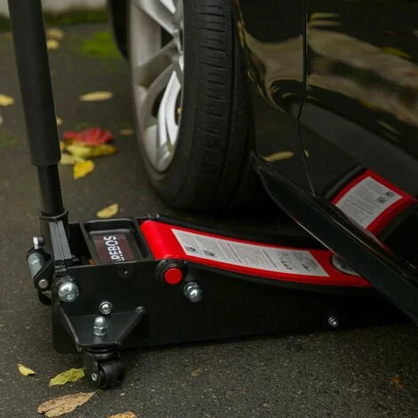 AREBOS Cric Hydraulique 3 Tonnes | Cric De Service Profil Bas 75 - 505 Mm | Dual Pompe | Avec 3 Patins En Caoutchouc Et Tige De Levier | Grande Bride De Fixation - Noir / Rouge 2 AREBOS Cric Hydraulique 3 Tonnes | Cric De Service Profil Bas 75 - 505 Mm | Dual Pompe | Avec 3 Patins En Caoutchouc Et Tige De Levier | Grande Bride De Fixation - Noir / Rouge – Image 2