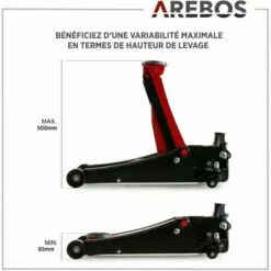 AREBOS Cric Hydraulique 3 Tonnes | Cric De Service Profil Bas 75 - 505 Mm | Dual Pompe | Avec 3 Patins En Caoutchouc Et Tige De Levier | Grande Bride De Fixation - Noir / Rouge 7 AREBOS Cric Hydraulique 3 Tonnes | Cric De Service Profil Bas 75 - 505 Mm | Dual Pompe | Avec 3 Patins En Caoutchouc Et Tige De Levier | Grande Bride De Fixation - Noir / Rouge -Treuil, cric, palan et accessoires Soldes Boutique 16739668 3