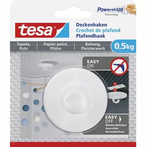 Tesa 77781 Crochet De Plafond Tesa ® Pour Papiers Peints Et Plâtre (0,5 Kg) Blanc Contenu: 1 Pc(s) 1 Tesa 77781 Crochet De Plafond Tesa ® Pour Papiers Peints Et Plâtre (0,5 Kg) Blanc Contenu: 1 Pc(s)