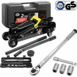 DEUBA Cric Hydraulique 2 Tonnes Voiture Véhicule Levée 135-330 Mm - Clé Dynamométrique