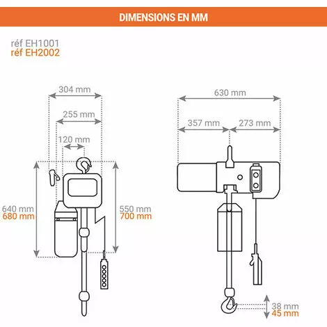 APPAREIL DE LEVAGE - MATISERE Palan électrique à Chaîne - 2 Vitesses - Cap. 250kg - Longueur 3m - EH251 3 APPAREIL DE LEVAGE - MATISERE Palan électrique à Chaîne - 2 Vitesses - Cap. 250kg - Longueur 3m - EH251 – Image 3