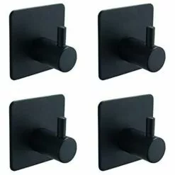 BETTERLIFE 4 Pièces, Crochet à Serviette Auto-adhésif, Noir, Crochet De Peignoir, Crochet Mural, Acier Inoxydable, Salle De Bain Et Cuisine, Porte-serviettes, Porte-manteau, Pas De Perçage