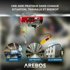 AREBOS Treuil Palan électrique | 200/400 Kg | 1000W | Treuil Palan à Chaine à Levier | Treuil Palan à Ascenseur Levage Pour Avec Télécommande, Pour Chariot Élévateur, Entrepôts, Chantiers - Rouge -Treuil, cric, palan et accessoires Soldes Boutique 26784345 4