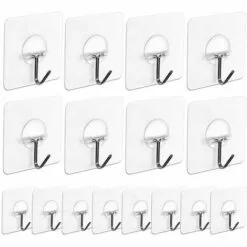 BETTERLIFE Crochets16, Auto-adhésifs En Viscose Transparente Crochet à Serviette Crochet Mural (7,2 Cm X 7,2 Cm) Pour Les Tentures Murales Et Les Supports De Plafond De Cuisine Et De Salle De Bain, 22 Lb / 10 Kg