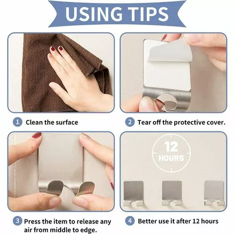 DEVENIRRICHE Crochet Adhésif Porte Rasoir Double Crochet Métal Waterproof Support De Rasoir Accroche Serviette Salle De Bain En Acier INOX Pour La Douche Peut Supporter Jusqu'à 1 Kg (4 Pièces) 5 DEVENIRRICHE Crochet Adhésif Porte Rasoir Double Crochet Métal Waterproof Support De Rasoir Accroche Serviette Salle De Bain En Acier INOX Pour La Douche Peut Supporter Jusqu'à 1 Kg (4 Pièces) – Image 5