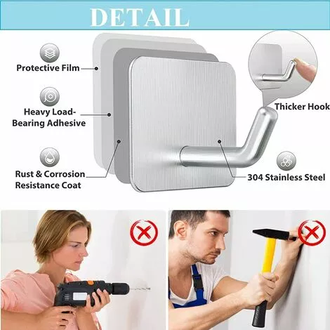 BRIDAY 4PCS Crochet Adhésif, Crochet Imperméable Et Résistant En Acier Inoxydable Pour Salle De Bain, Cuisine, Mur, Porte, Armoire 3 BRIDAY 4PCS Crochet Adhésif, Crochet Imperméable Et Résistant En Acier Inoxydable Pour Salle De Bain, Cuisine, Mur, Porte, Armoire – Image 3