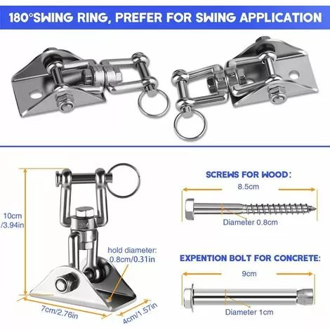 BRIDAY Lourds Crochet De Plafond Avec SUS304 Acier Inoxydable 360° Rotation 4 Vis De Fixation Pour Béton Bois Ensembles Yoga Hamac Chaise Accrochante CostumDeux Pièces 2 BRIDAY Lourds Crochet De Plafond Avec SUS304 Acier Inoxydable 360° Rotation 4 Vis De Fixation Pour Béton Bois Ensembles Yoga Hamac Chaise Accrochante CostumDeux Pièces – Image 2