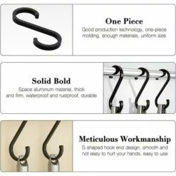 BRIDAY Crochet S, 20 Pièces Crochets Aluminium En S De Suspendus, Crochets De Suspension Crochets En S Noir Crochets De Fini Mat Pour Cuisine, Chambre à Coucher -Treuil, cric, palan et accessoires Soldes Boutique 33511261 3