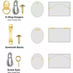 BETTERLIFE Crochet Pour Cadre Photo, 250 Pièces Kit De Suspension De Tableaux, Avec Vis, Clous, Anneau En D Et œil à Vis, Cintres En Dent De Scie, Câble D'acier, Crochets Pour Cadre Photo -Treuil, cric, palan et accessoires Soldes Boutique 36284885 5