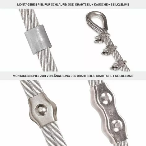 Seilwerk STANKE Câble D’acier Galvanisé Gainé (couche PVC) 5m Diamètre 2mm 1x19, 2x Cosse-coeur, 4x Serre-câble à étrier - SET 1 2 Seilwerk STANKE Câble D’acier Galvanisé Gainé (couche PVC) 5m Diamètre 2mm 1x19, 2x Cosse-coeur, 4x Serre-câble à étrier - SET 1 – Image 2