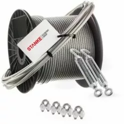 Seilwerk STANKE Câble D’acier Galvanisé Gainé (couche PVC) 10m Diamètre 2mm 1x19, 2x Tendeur M5 Œil-Crochet, 4x Serre-câble à étrier - SET 4