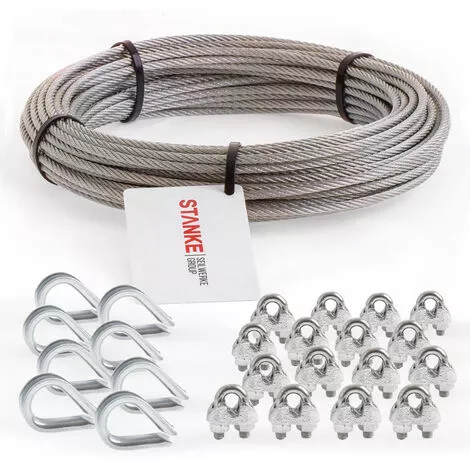 Seilwerk STANKE Câble D’acier Inoxydable V4A, 10m, Diamètre 3mm 7x7, 8x Cosse-cœur V4A, 16x Serre-câble à étrier V4A - SET 3 1 Seilwerk STANKE Câble D’acier Inoxydable V4A, 10m, Diamètre 3mm 7x7, 8x Cosse-cœur V4A, 16x Serre-câble à étrier V4A - SET 3
