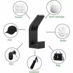 BETTERLIFE 6Pièces Crochets Auto-adhésifs, Crochet Double Porte Serviette Salle De Bain, Support Mural Auto-adhésif Pour Cuisine, Salle De Bain, Bureau, Placard, Aluminium, Noir -Treuil, cric, palan et accessoires Soldes Boutique 37659950 3
