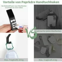 BETTERLIFE 6Pièces Crochets Auto-adhésifs, Crochet Double Porte Serviette Salle De Bain, Support Mural Auto-adhésif Pour Cuisine, Salle De Bain, Bureau, Placard, Aluminium, Noir -Treuil, cric, palan et accessoires Soldes Boutique 37659950 4