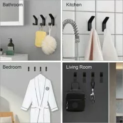 BETTERLIFE 6Pièces Crochets Auto-adhésifs, Crochet Double Porte Serviette Salle De Bain, Support Mural Auto-adhésif Pour Cuisine, Salle De Bain, Bureau, Placard, Aluminium, Noir -Treuil, cric, palan et accessoires Soldes Boutique 37659950 5