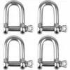 BETTERLIFE Manille D'étrave 4 Pièces M8 Acier Inoxydable Forme D Manille à Chaîne Boucle De Levage Manille à Chaîne De Levage Avec Goupille à Vis Filetée Pour Bateau Naviguer Auto Remorquage