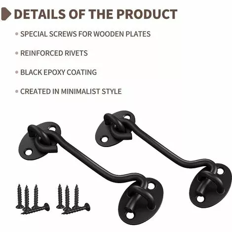 BETTERLIFE Crochet De Cabine Crochet Crochet Black, 2pcs Acier Inoxydable 150mm Verrou à Porille Robuste, Crochet Et Verrouillage Pour Garage, Porte, Fenêtre (6 Pouces) 2 BETTERLIFE Crochet De Cabine Crochet Crochet Black, 2pcs Acier Inoxydable 150mm Verrou à Porille Robuste, Crochet Et Verrouillage Pour Garage, Porte, Fenêtre (6 Pouces) – Image 2