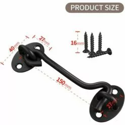 BETTERLIFE Crochet De Cabine Crochet Crochet Black, 2pcs Acier Inoxydable 150mm Verrou à Porille Robuste, Crochet Et Verrouillage Pour Garage, Porte, Fenêtre (6 Pouces) 7 BETTERLIFE Crochet De Cabine Crochet Crochet Black, 2pcs Acier Inoxydable 150mm Verrou à Porille Robuste, Crochet Et Verrouillage Pour Garage, Porte, Fenêtre (6 Pouces) -Treuil, cric, palan et accessoires Soldes Boutique 38157900 3