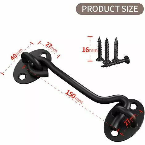 BETTERLIFE Crochet De Cabine Crochet Crochet Black, 2pcs Acier Inoxydable 150mm Verrou à Porille Robuste, Crochet Et Verrouillage Pour Garage, Porte, Fenêtre (6 Pouces) 3 BETTERLIFE Crochet De Cabine Crochet Crochet Black, 2pcs Acier Inoxydable 150mm Verrou à Porille Robuste, Crochet Et Verrouillage Pour Garage, Porte, Fenêtre (6 Pouces) – Image 3