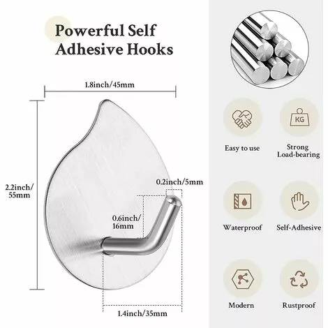 BETTERLIFE Crochets Adhésifs De La Cuisine Pour Suspendre Les Crochets De Serviette Murale Heavy Duty Heavy Duty Steel Hook Crochet D'étanche Crochet Pour Bureau De Salle De Bain, Manteau Adhésif Crochet Crochet Stick Sur Le Mur (6 Pack) 2 BETTERLIFE Crochets Adhésifs De La Cuisine Pour Suspendre Les Crochets De Serviette Murale Heavy Duty Heavy Duty Steel Hook Crochet D'étanche Crochet Pour Bureau De Salle De Bain, Manteau Adhésif Crochet Crochet Stick Sur Le Mur (6 Pack) – Image 2