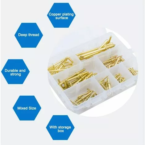 BETTERLIFE Vis Crochet, 120 Pcs 6 Tailles 6 Tailles Plaquées En Laiton Plaqué Métal Vis Auto-taraudeuse Crochet Crochet De Courbure Carré, L Crochets D'angle Droit Crochet Pour Suspendre Petit Truc 2 BETTERLIFE Vis Crochet, 120 Pcs 6 Tailles 6 Tailles Plaquées En Laiton Plaqué Métal Vis Auto-taraudeuse Crochet Crochet De Courbure Carré, L Crochets D'angle Droit Crochet Pour Suspendre Petit Truc – Image 2
