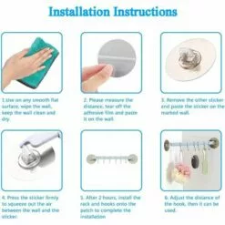 BETTERLIFE Porte Ustensiles Cuisine à 6 Crochets Ajustables, Rotatif Murale En Accroche Tringle Pour Salle De Bain, Salon, Barre, Bleu -Treuil, cric, palan et accessoires Soldes Boutique 39915087 3