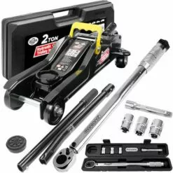 DEUBA Set Cric Hydraulique Et Clé Dynamométrique 2 Tonnes Voiture Levée 85-330 Mm