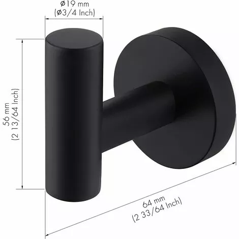 Crochet Mural Porte Serviette Salle De Bain Crochets Patère Noir Mat Acier Inoxydable SUS304 Porte Manteau Support Porte-Serviettes Rangement GrooFoo (le Noir*1) 2 Crochet Mural Porte Serviette Salle De Bain Crochets Patère Noir Mat Acier Inoxydable SUS304 Porte Manteau Support Porte-Serviettes Rangement GrooFoo (le Noir*1) – Image 2