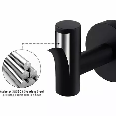 Crochet Mural Porte Serviette Salle De Bain Crochets Patère Noir Mat Acier Inoxydable SUS304 Porte Manteau Support Porte-Serviettes Rangement GrooFoo (le Noir*1) 4 Crochet Mural Porte Serviette Salle De Bain Crochets Patère Noir Mat Acier Inoxydable SUS304 Porte Manteau Support Porte-Serviettes Rangement GrooFoo (le Noir*1) – Image 4