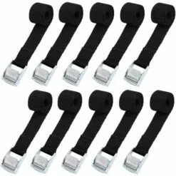 HIASDFLS 10Pcs 2*39Cm Sangle D'Arrimage Kit De Fixation Pour Moto/ Voiture/ Porte Vélo Sangle De Serrage Charge Maximale 500 Kg - Noir