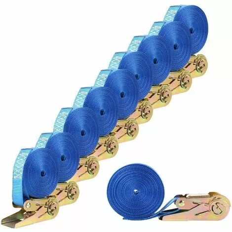 PEDY 10 PCS Sangle à Cliquet Sangle D'Arrimage En Polyester, Sangles De Serrage Avec Tendeur à Cliquet, Capacité De 400 Kg/Pièce, Certifié CE, 6M X 25MM - Bleu 1 PEDY 10 PCS Sangle à Cliquet Sangle D'Arrimage En Polyester, Sangles De Serrage Avec Tendeur à Cliquet, Capacité De 400 Kg/Pièce, Certifié CE, 6M X 25MM - Bleu