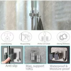 SUPERMARKET 4 Pièces Porte Balai, Auto Adhésif Accroche Balai Mural Sans Perçage, Mop Support Avec Crochets Pour Cuisine Salle De Bain Jardin Argenté, Superma -Treuil, cric, palan et accessoires Soldes Boutique 49196685 4
