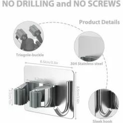 SUPERMARKET 4 Pièces Porte Balai, Auto Adhésif Accroche Balai Mural Sans Perçage, Mop Support Avec Crochets Pour Cuisine Salle De Bain Jardin Argenté, Superma -Treuil, cric, palan et accessoires Soldes Boutique 49196685 5