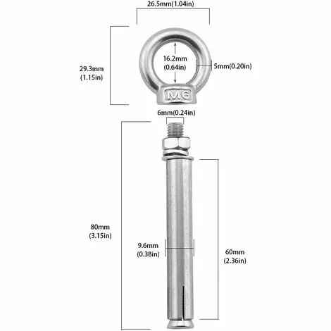 ALMI Vis M6x80mm De Boulon à œil à Expansion Avec Anneau De Levage En Acier Inoxydable 5 Pack 2 ALMI Vis M6x80mm De Boulon à œil à Expansion Avec Anneau De Levage En Acier Inoxydable 5 Pack – Image 2