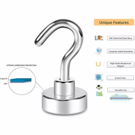 VERSAILLESFR Lot De 10 Crochets Magnétiques, 8 Kg Aimant Puissant Avec Crochet Pour Réfrigérateur, Crochet De Croisière Robuste Pour Plafond, Crochet Magnétique, Versailles 2 VERSAILLESFR Lot De 10 Crochets Magnétiques, 8 Kg Aimant Puissant Avec Crochet Pour Réfrigérateur, Crochet De Croisière Robuste Pour Plafond, Crochet Magnétique, Versailles – Image 2