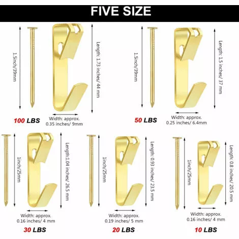 Crochets Pour Cadre Photo, Betterlife Ensemble De 50 Crochets Muraux En Métal De 50 Lb Crochets Pour Photo Avec Clous Crochet Photo Robuste Pour Cadres Photo Murs En Plaques De Plâtre Horloge Miroir 2 Crochets Pour Cadre Photo, Betterlife Ensemble De 50 Crochets Muraux En Métal De 50 Lb Crochets Pour Photo Avec Clous Crochet Photo Robuste Pour Cadres Photo Murs En Plaques De Plâtre Horloge Miroir – Image 2