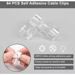 ALMI 64PCS Clips Câble Adhésives. Gestion De Câble Support Clips Rangement De Câble Fixation Auto Collant. Plastique Organiseur De Fils Electriques Pour Bureau/Voiture/TV/Téléphone/Chargeur (S) -Treuil, cric, palan et accessoires Soldes Boutique 52065632 3
