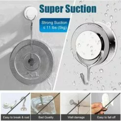Crochet à Ventouse Sous Vide,Ventouse Crochet Pour Salle De Bains Toilettes Cuisine, Crochet Mural D'aspiration Crochet Serviette Puissante Crochet De Douche Inoxydable (4) GrooFoo -Treuil, cric, palan et accessoires Soldes Boutique 52660699 3