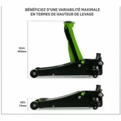 KRAFT MÜLLER Cric Hydraulique Kraft Müller Professionnel 2.25T, Haut. De Levage 49,5cm, Levée Rapide Avec Système à Double-pompe, Noir/Vert -Treuil, cric, palan et accessoires Soldes Boutique 53042275 3