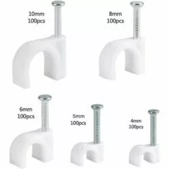 ALMI 500 PCS Attache-Câble Ronde Avec Clou En Acier Clips Muraux Pour Câbles Clips De Câbles Ronds Pour La Gestion Des Câbles Fixation Et Organisateur De Fils(4 Mm /5 Mm /6 Mm /8 Mm /10 Mm, Blanc) -Treuil, cric, palan et accessoires Soldes Boutique 53853875 5