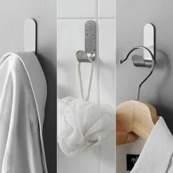 SUPERMARKET 8 Pièces Crochet Adhésif En Acier Inoxydable，Crochets Auto-adhésif Crochet ，pour Serviette, Clés, Maison, Cuisine, Salle De Bain, Anti-rouille Et étanche,Superma,argent -Treuil, cric, palan et accessoires Soldes Boutique 54253501 5