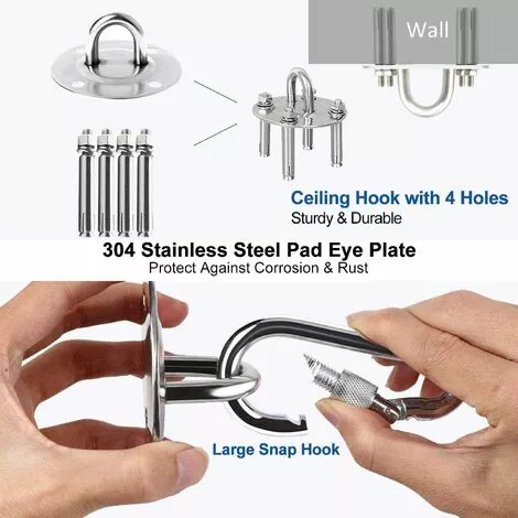 LONGZIMING Crochet De Plafond, Crochet De Fixation Murale Pour Hamac Suspendu,Yoga,Chaise Accrochante Et Sac De Boxe, 500KG Capacité Acier Inoxydable Kit De Suspension Trainer Avec Mousqueton Et Vis De Fixation 3 LONGZIMING Crochet De Plafond, Crochet De Fixation Murale Pour Hamac Suspendu,Yoga,Chaise Accrochante Et Sac De Boxe, 500KG Capacité Acier Inoxydable Kit De Suspension Trainer Avec Mousqueton Et Vis De Fixation – Image 3