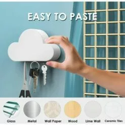 IRISFR Porte-clés Aimant, [2Pcs] Crochet Mural Et En Forme De Nuage, Crochets à Clé Magnétiques, Crochets Suspendus Parfaits Pour La Maison Et Le Bureau, Installation Simple Sans Percer - Blanc,Lilaris -Treuil, cric, palan et accessoires Soldes Boutique 57746938 4