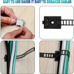 MACARON Clips Pour Cable, Attaches De Cable Clips De Câble Adhesive Attaches Ajustables En Nylon Pour Cable Et Colliers De Câble Adhésifs Pour Organiseur De Fils Electriques TV, Chargeur（100 Pièces）LO-Ron -Treuil, cric, palan et accessoires Soldes Boutique 58260804 4