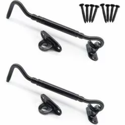 ZOLGINAH 2 Pièces Crochet De Cabine, Support Fenêtre,Crochet Fermeture Porte,Acier Inoxydable Shed Loquet Pour Porte De Hangar Porte De Garage Les Fenêtres Cabine,6 Pouce/le Noir