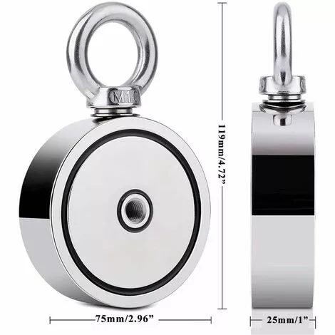 CADEAUX Aimant Puissant Double Face De Pêche Aimant Néodyme Super Puissant 75 Mm 435 Kg Aimant De Pêche Avec Crochet 20 M Mousqueton De Corde Paire De Gants 3 CADEAUX Aimant Puissant Double Face De Pêche Aimant Néodyme Super Puissant 75 Mm 435 Kg Aimant De Pêche Avec Crochet 20 M Mousqueton De Corde Paire De Gants – Image 3