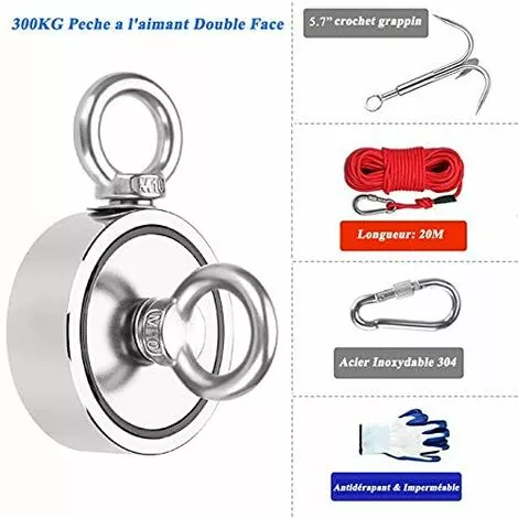 CADEAUX Aimant Puissant Double Face De Pêche Aimant Néodyme Super Puissant 75 Mm 435 Kg Aimant De Pêche Avec Crochet 20 M Mousqueton De Corde Paire De Gants 5 CADEAUX Aimant Puissant Double Face De Pêche Aimant Néodyme Super Puissant 75 Mm 435 Kg Aimant De Pêche Avec Crochet 20 M Mousqueton De Corde Paire De Gants – Image 5