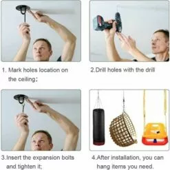 ZOLGINAH Crochet De Plafond Pour Sacs De Frappe, Support De Sac De Frappe, Crochet De Plafond En Acier Inoxydable, Robuste, Crochet De Plafond, Chaise Suspendue, Avec Vis à Ressort, Mousqueton, Accessoires De Suspension, Capacité De Charge De 450 Kg, Noir -Treuil, cric, palan et accessoires Soldes Boutique 60578210 3